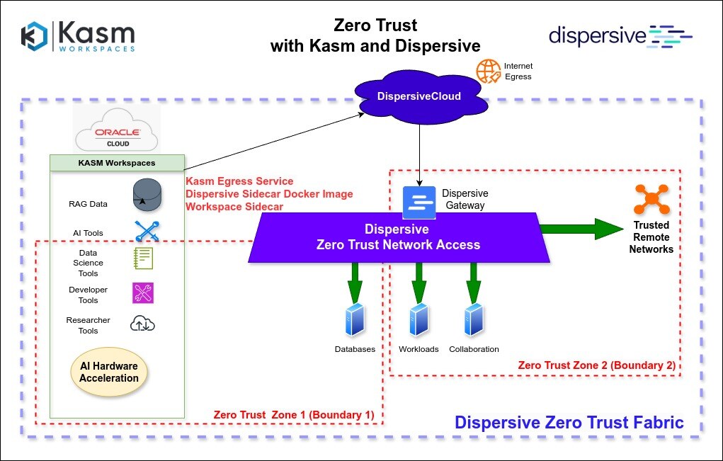 Graphic representation of Kasm Technologies + Dispersive Stealth Networking in action