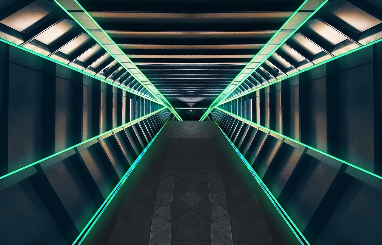 Sci fi tunnel with neon by Amy from Pixabay